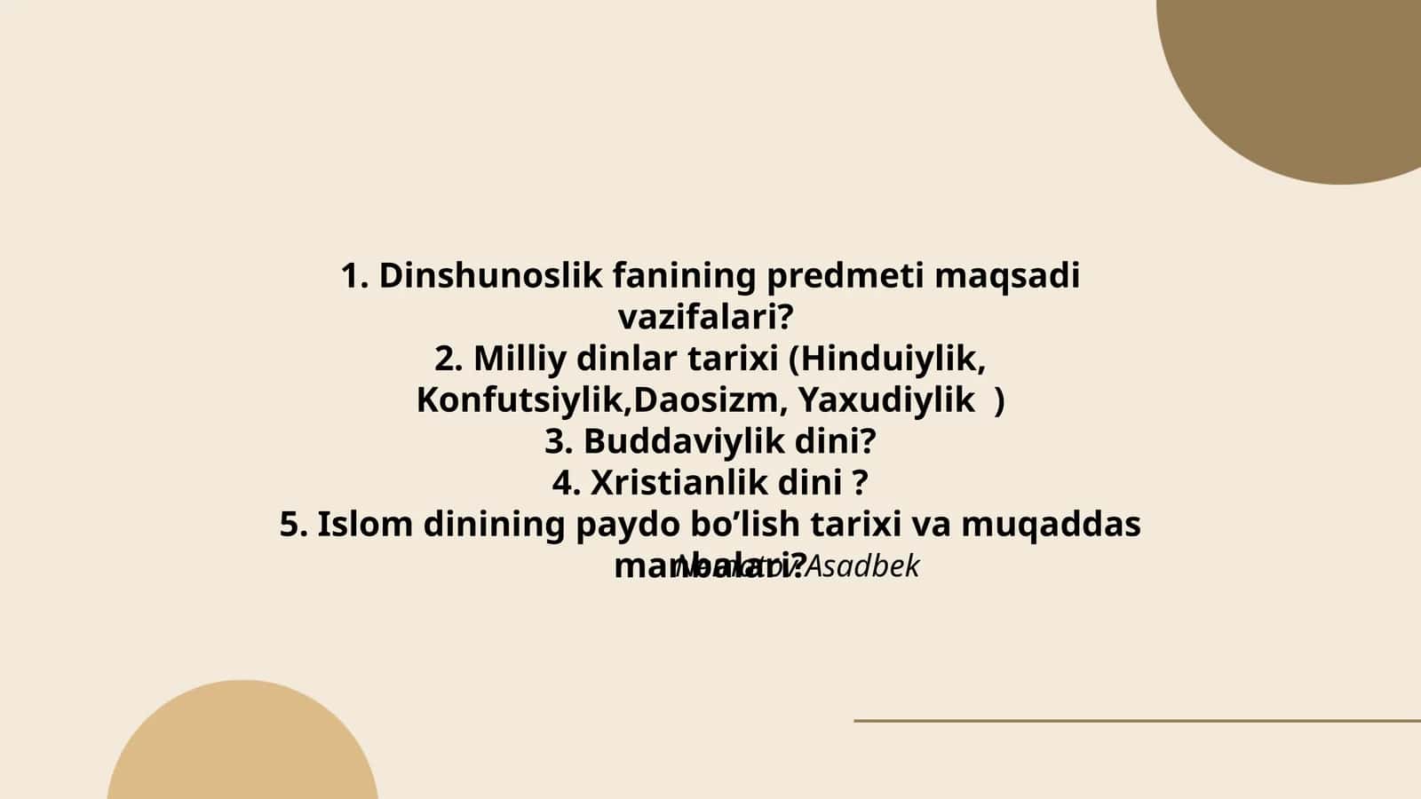 Milliy dinlar tarixi (Hinduiylik, Konfutsiylik,Daosizm, Yaxudiylik ) 1