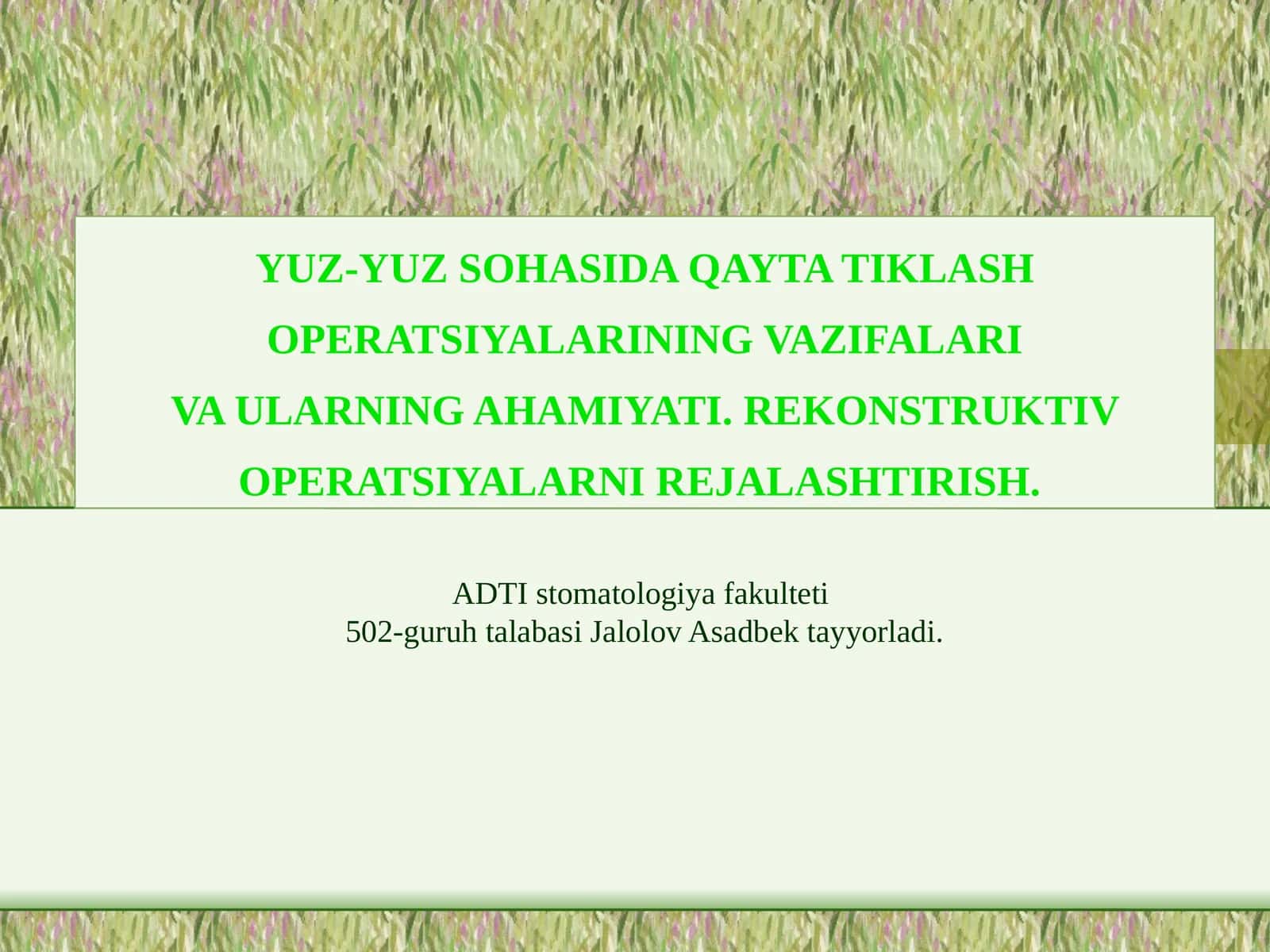 YUZ-YUZ SOHASIDA QAYTA TIKLASH OPERATSIYALARINING VAZIFALARI VA ULARNING AHAMIYATI 1