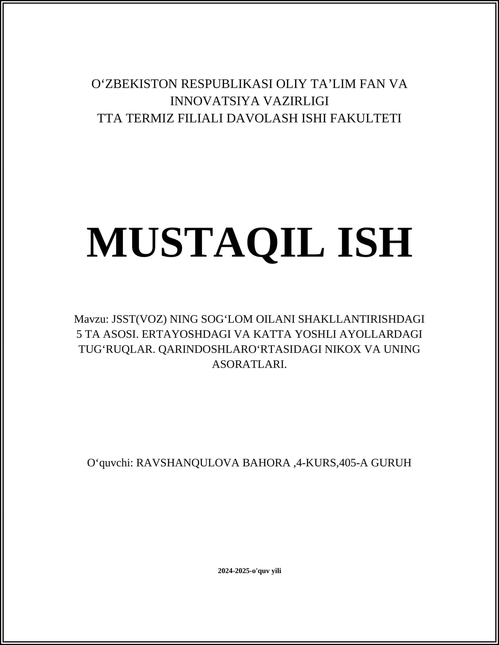 JSST(VOZ) NING SOG'LOM OILANI SHAKLLANTIRISHDAGI 5 TA ASOSI 1