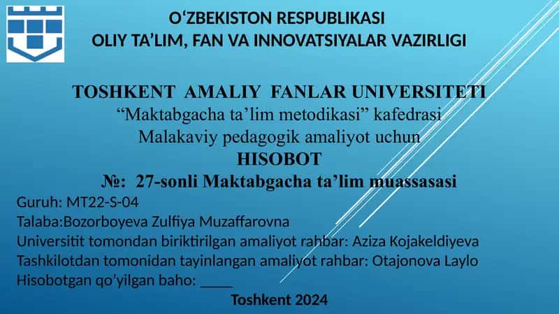 Maktabgacha ta’lim metodikasi. 1
