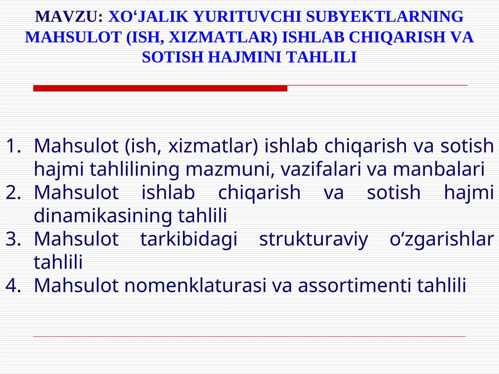 XOʻJALIK YURITUVCHI SUBYEKTLARNING MAHSULOT (ISH, XIZMATLAR) ISHLAB CHIQARISH VA SOTISH HAJMINI TAHLILI 1