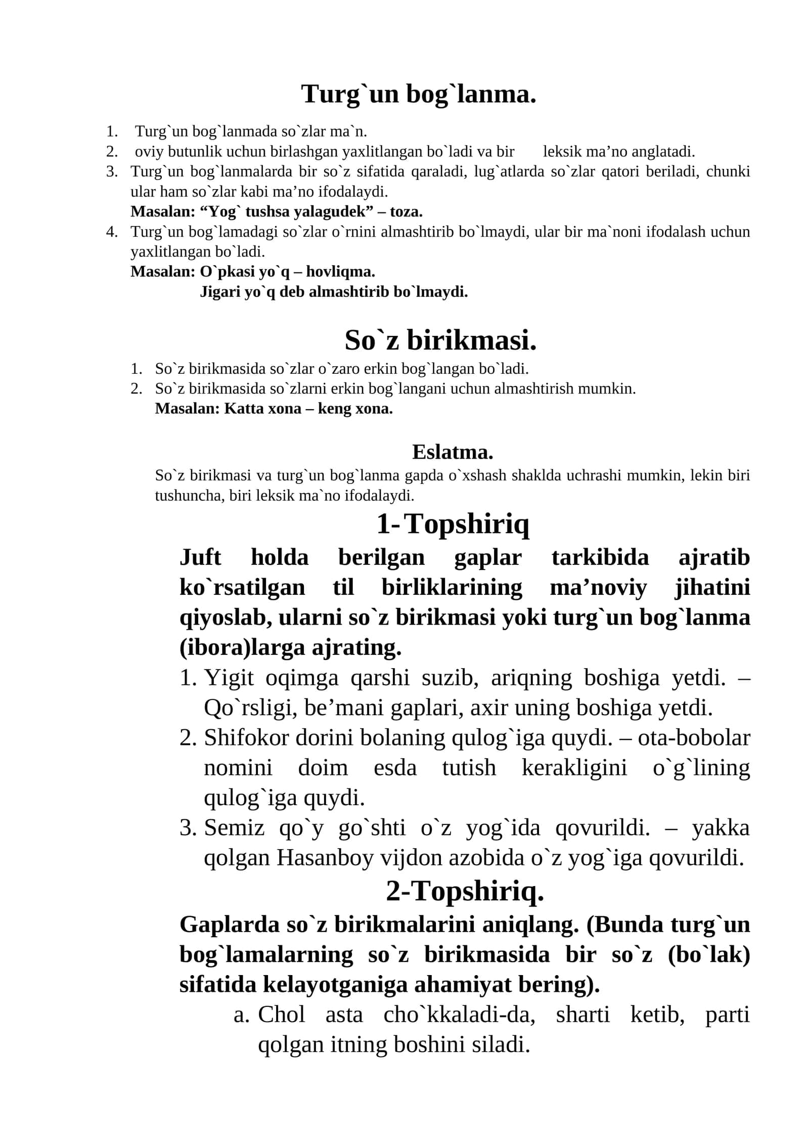 Turg`un bog`lanma va so'z birikmasi 1