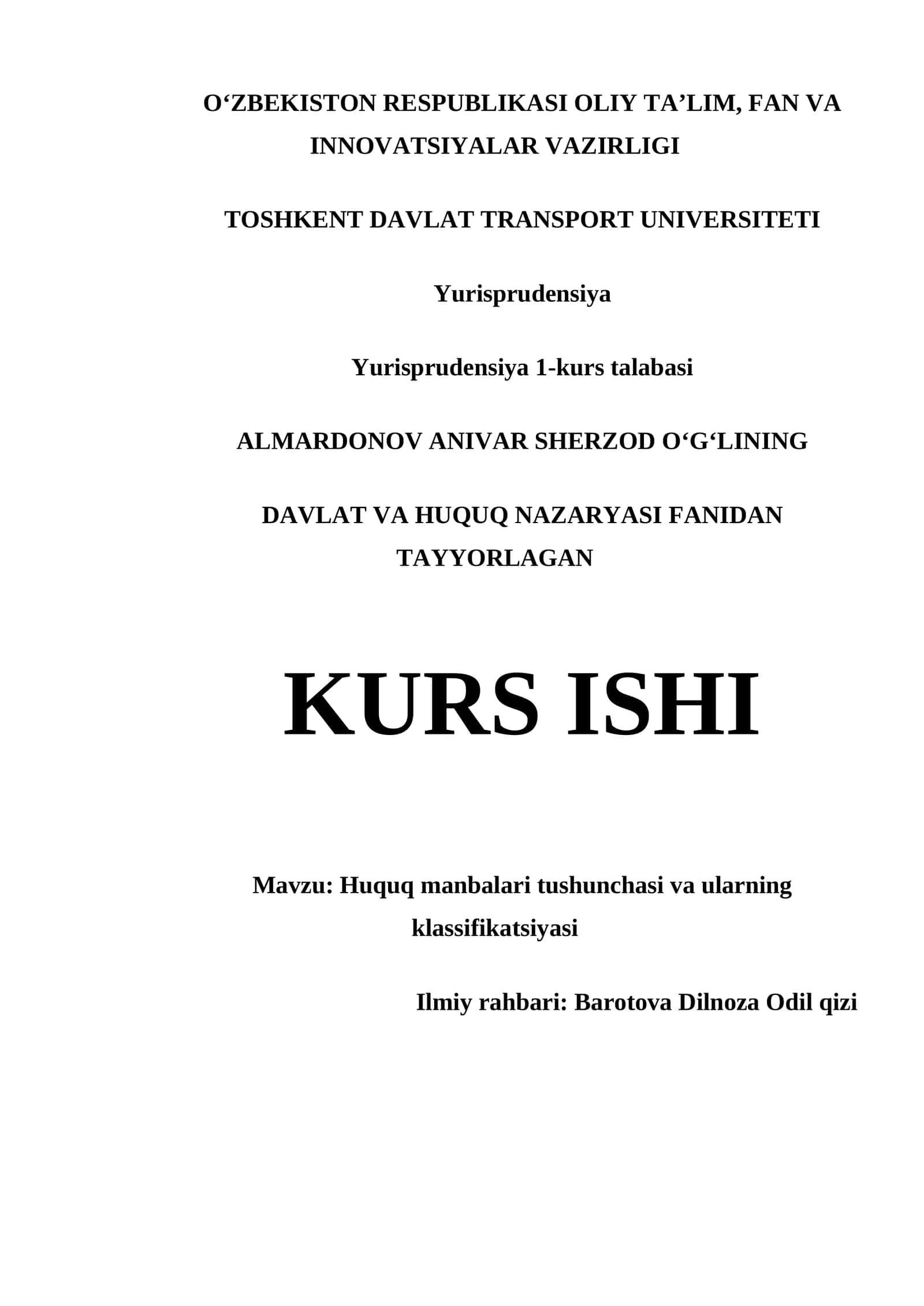 Huquq Manbalari Tushunchasi va Ularning Klassifikatsiyasi 1