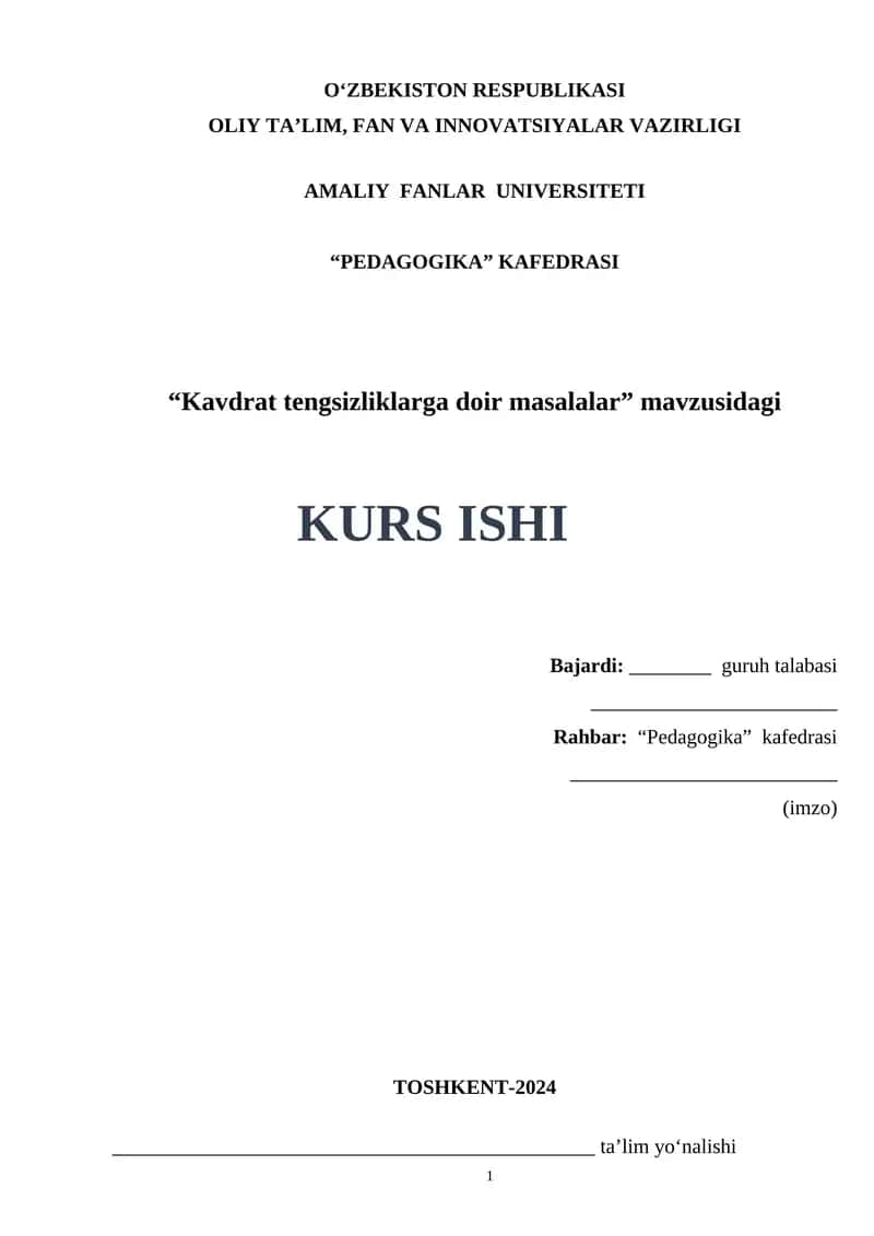 Kavdrat tengsizliklarga doir masalalar 1