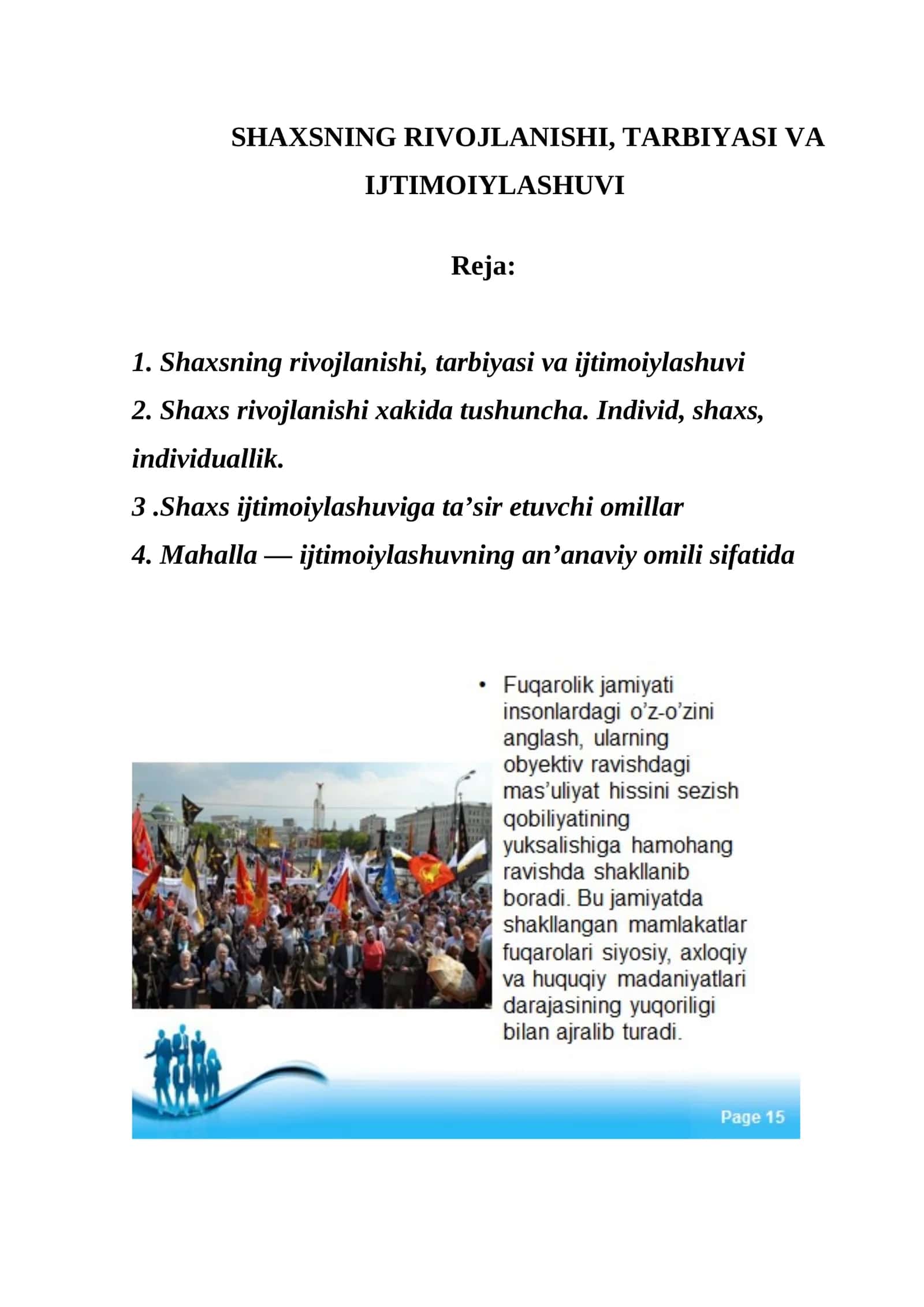 SHAXSNING RIVOJLANISHI, TARBIYASI VA IJTIMOIYLASHUVI 1