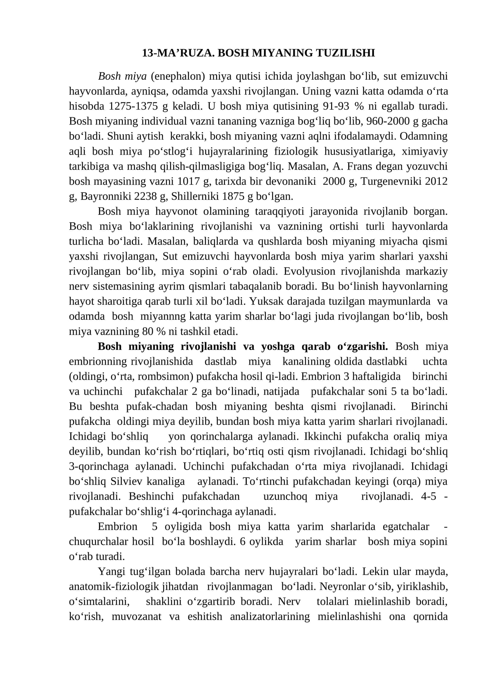 13-MA’RUZA. BOSH MIYANING TUZILISHI 1