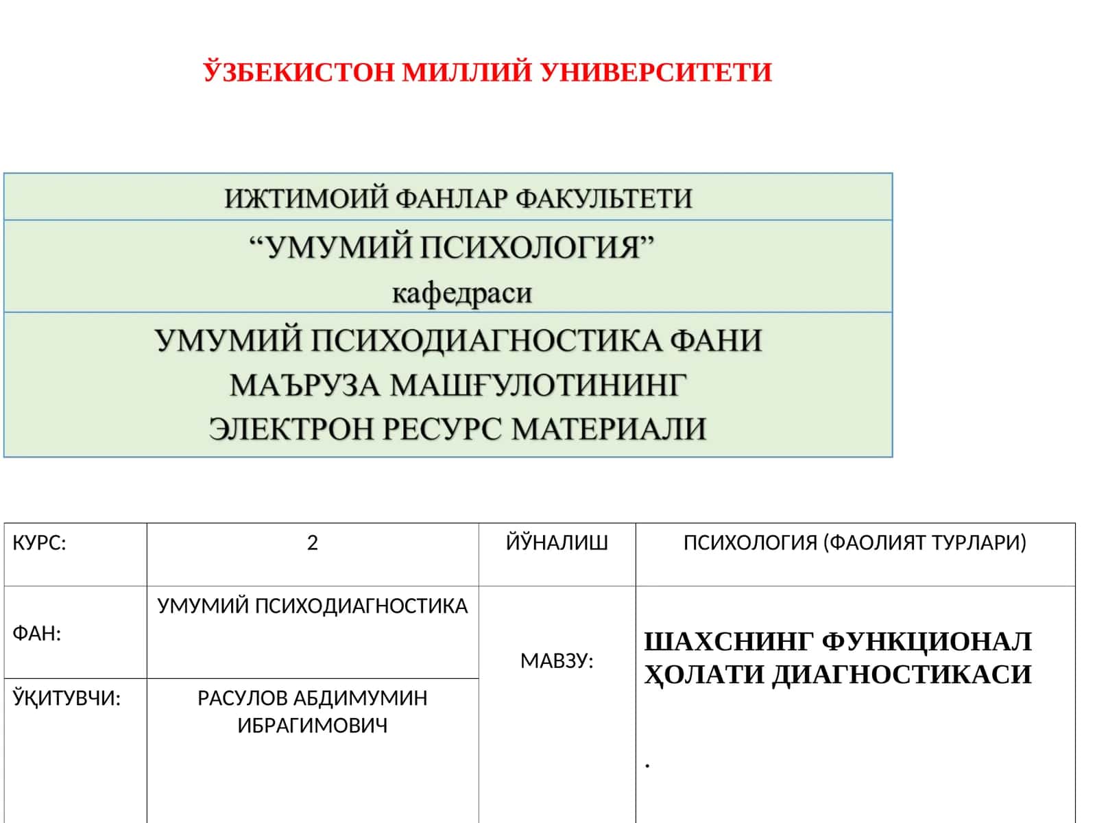Шахснинг функционал ҳолати диагностикаси 1