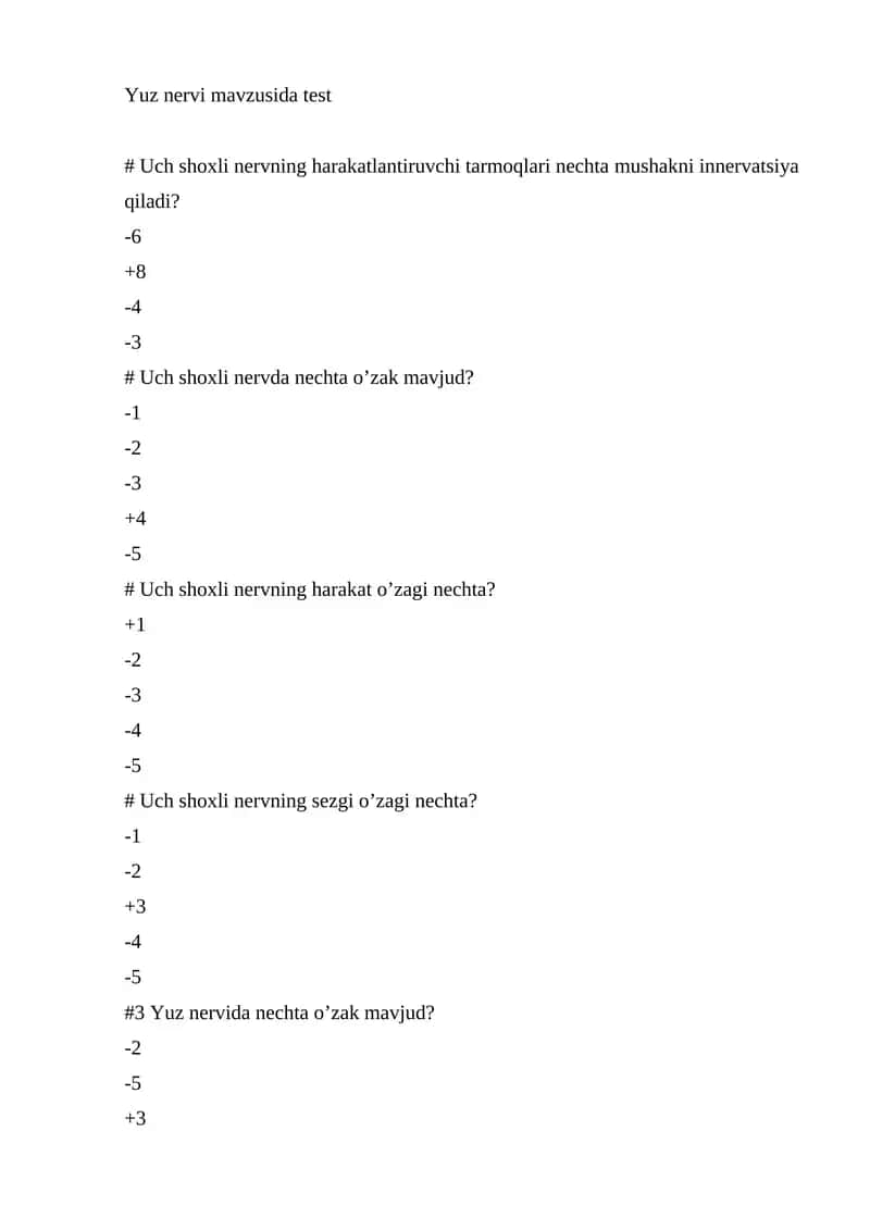 Yuz nervi mavzusida test 1
