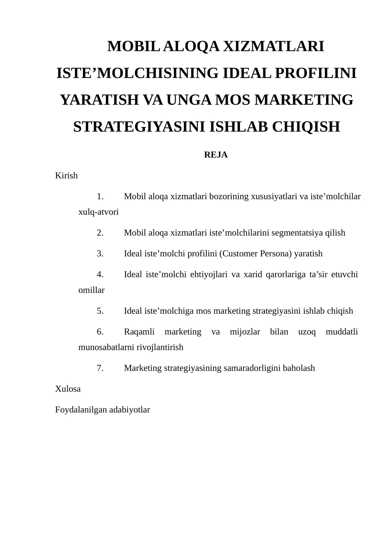 Mobil Aloqa Xizmatlari Iste’molchisining Ideal Profilini Yaratish va Unga Mos Marketing Strategiyasini Ishlab Chiqish 1