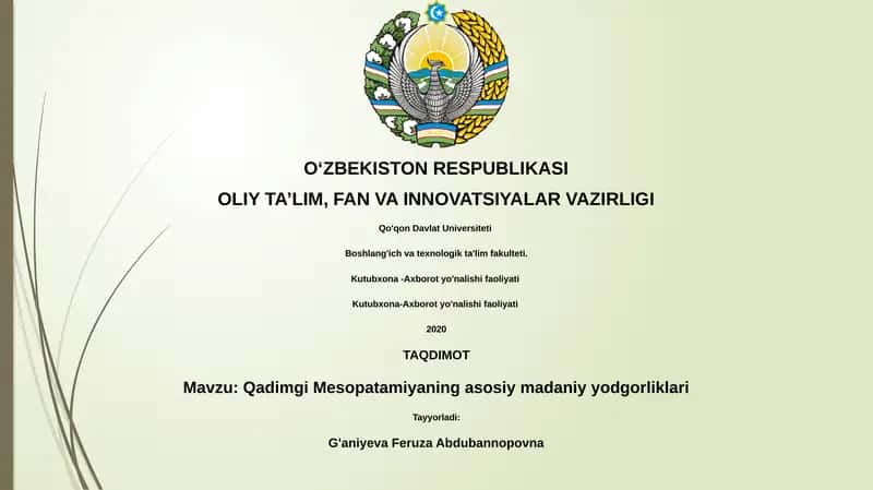 Qadimgi Mesopatamiyaning asosiy madaniy yodgorliklari 1