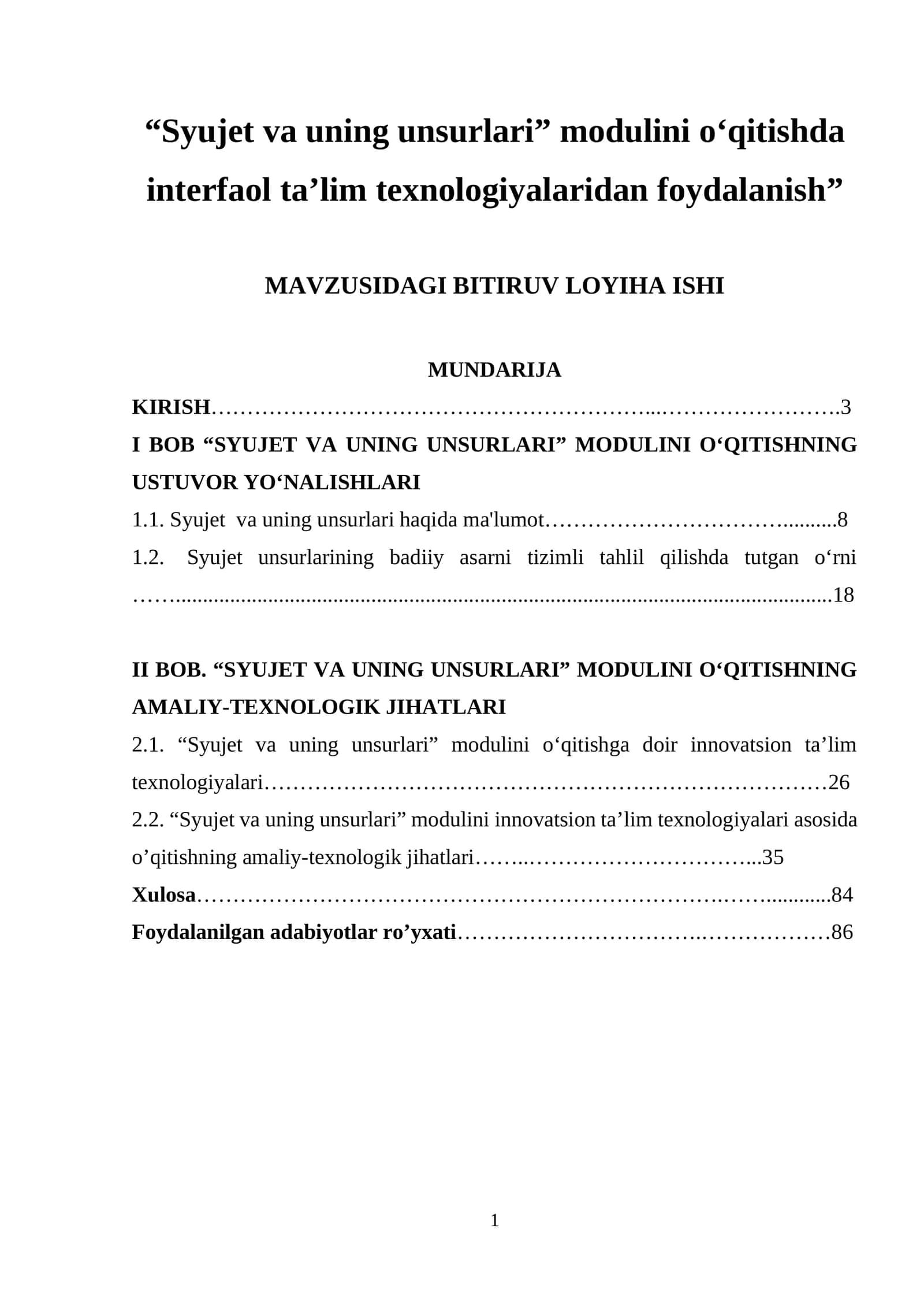 “Syujet va uning unsurlari” modulini o‘qitishda interfaol ta’lim texnologiyalaridan foydalanish” 1