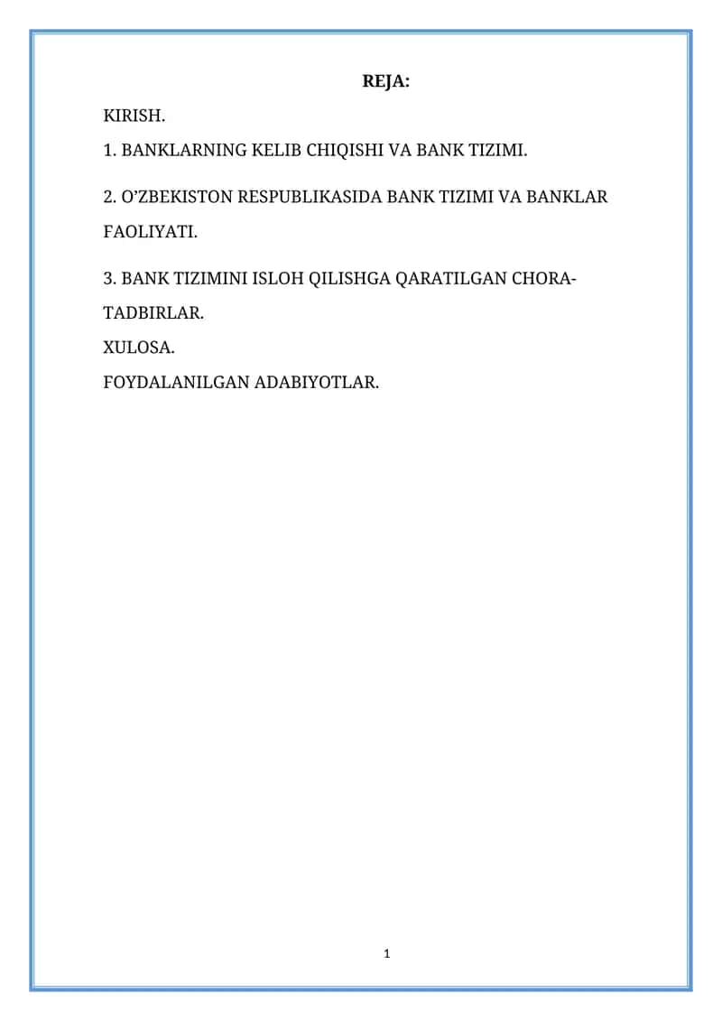 BANK TIZIMINI ISLOH QILISHGA QARATILGAN CHORA-TADBIRLAR 1