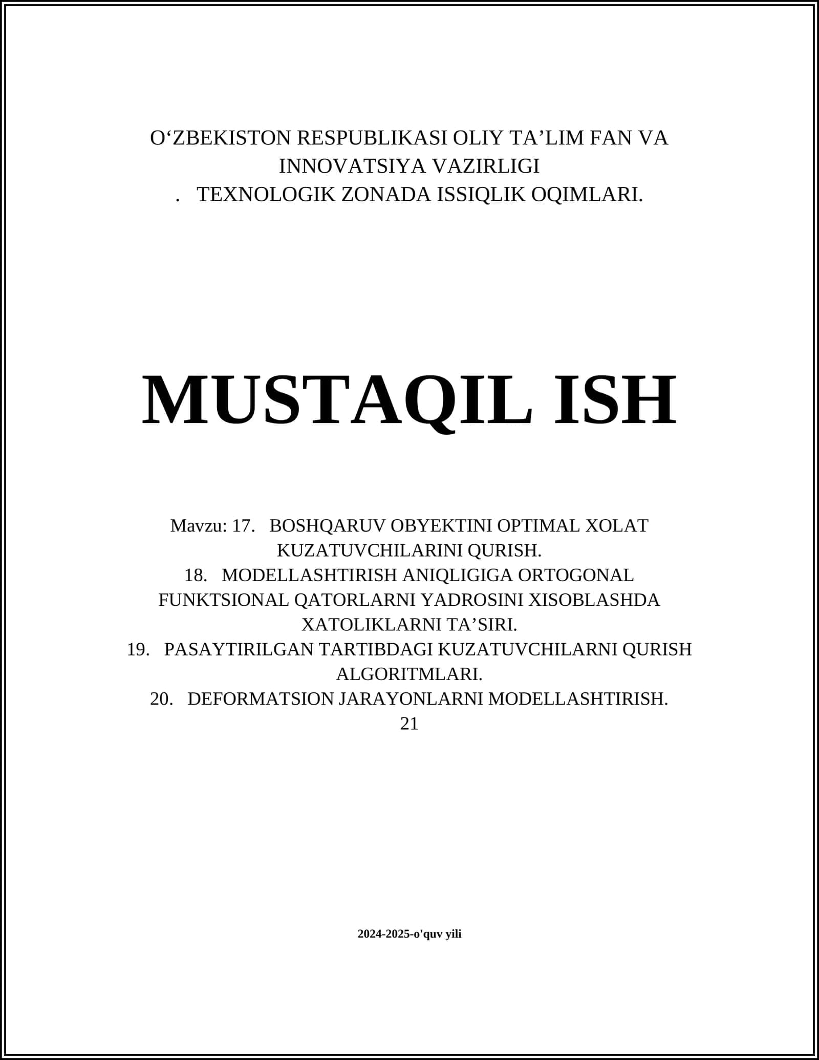 BOSHQARUV OBYEKTINI OPTIMAL XOLAT KUZATUVCHILARINI QURISH 1