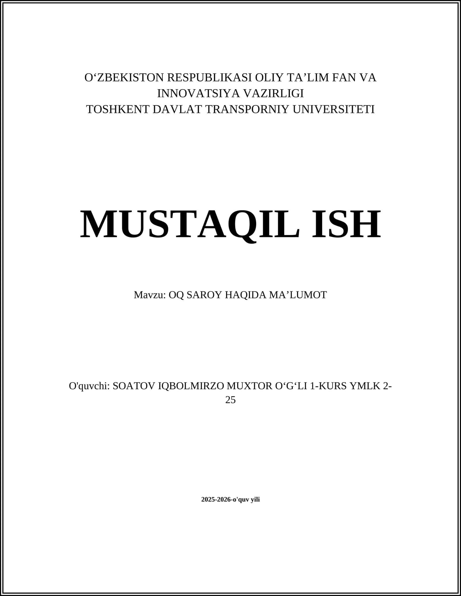 Oq Saroy Haqida Ma'lumot 1