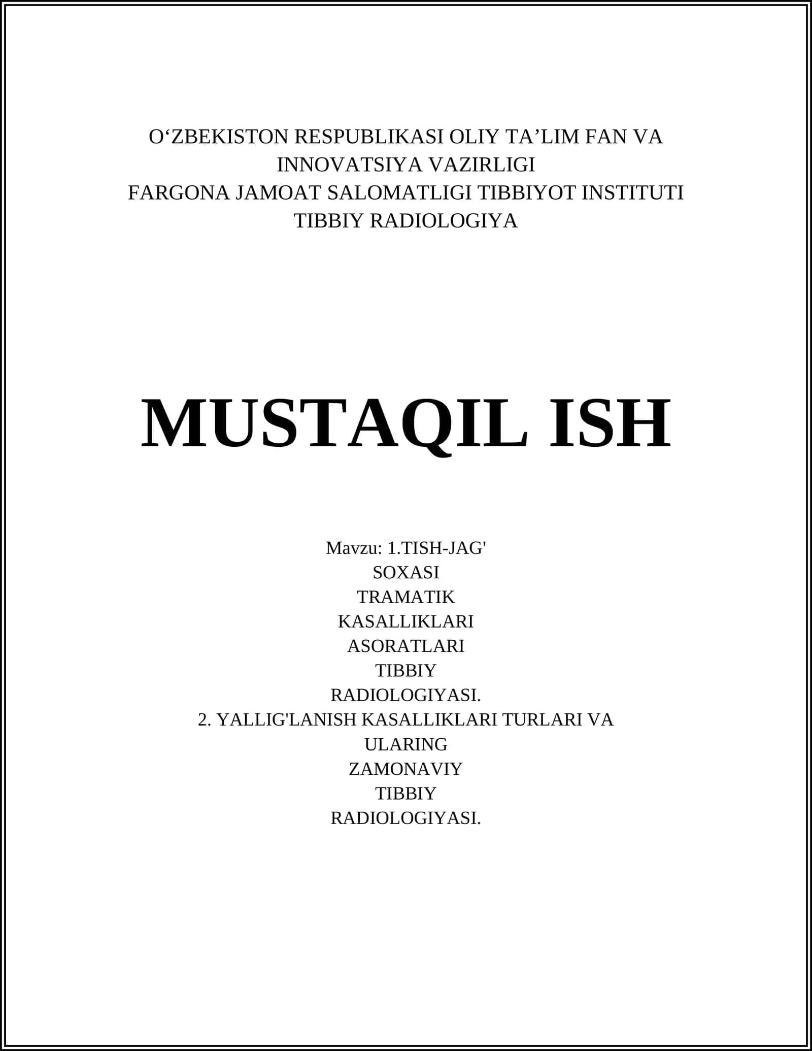 Tish-jag' soxasi travmatik kasalliklari diagnostikasi 1