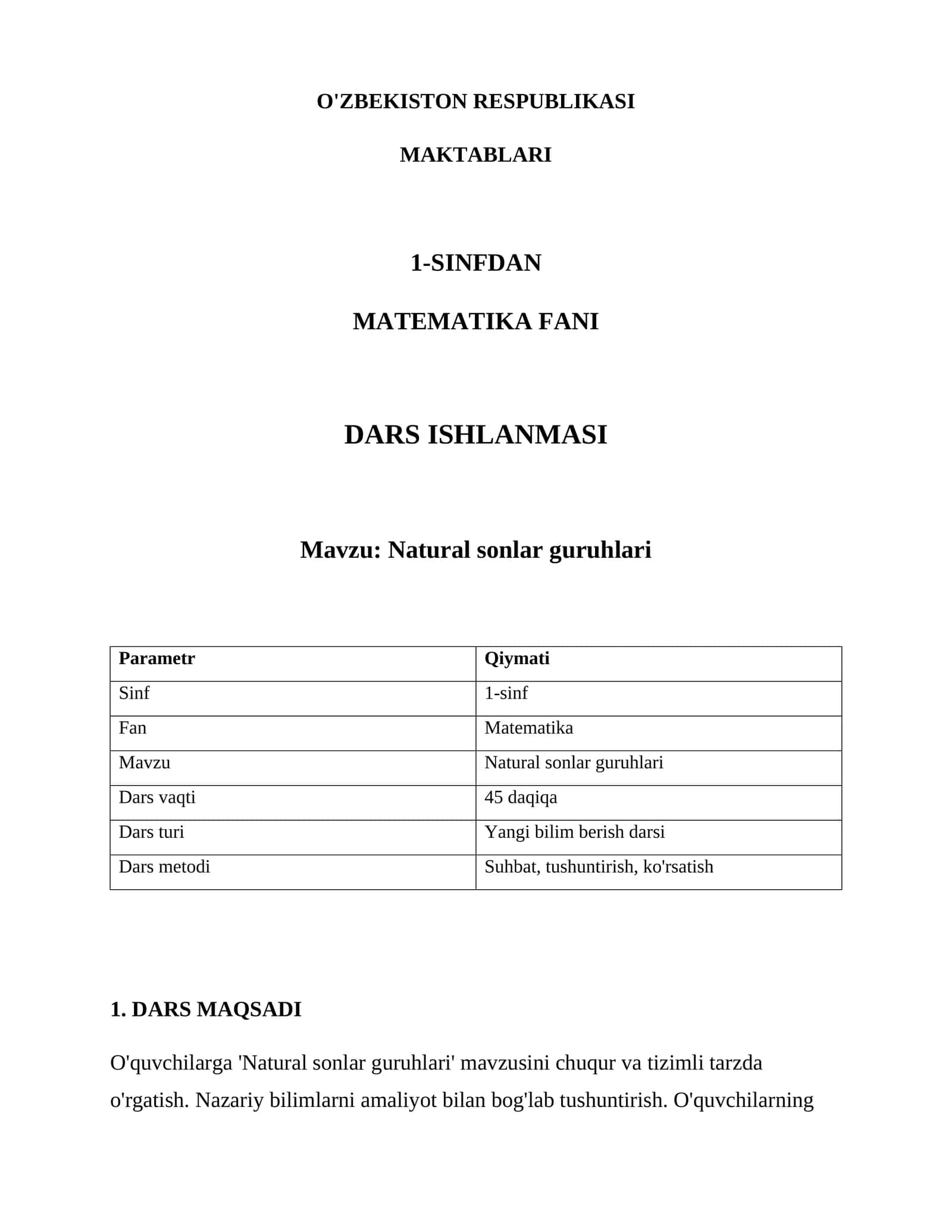 Natural sonlar guruhlari DARS ISHLANMASI 1