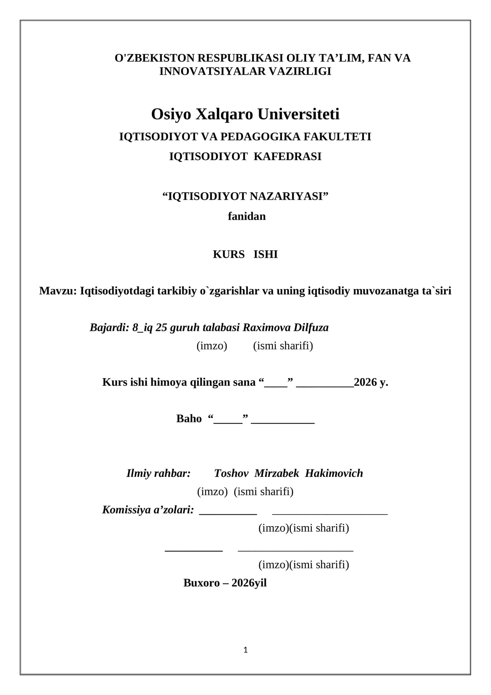 Iqtisodiyotdagi tarkibiy o`zgarishlar va uning iqtisodiy muvozanatga ta`siri 1