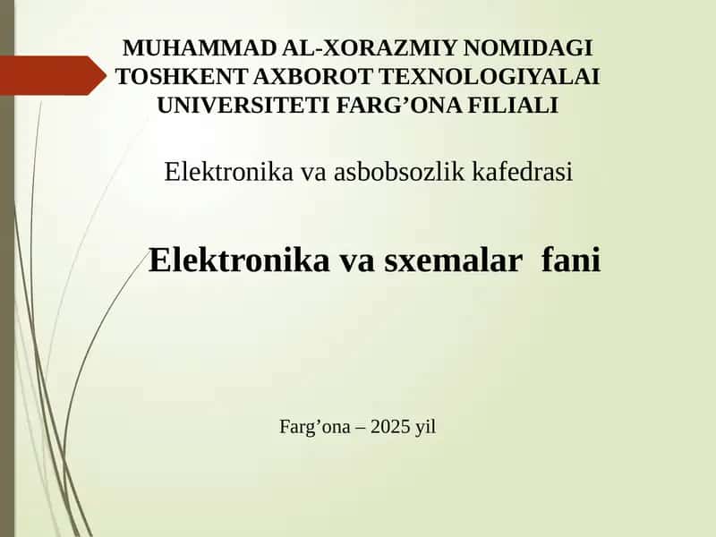O’zgarmas tok elektr  zanjirlari va ularning tahlili. 1