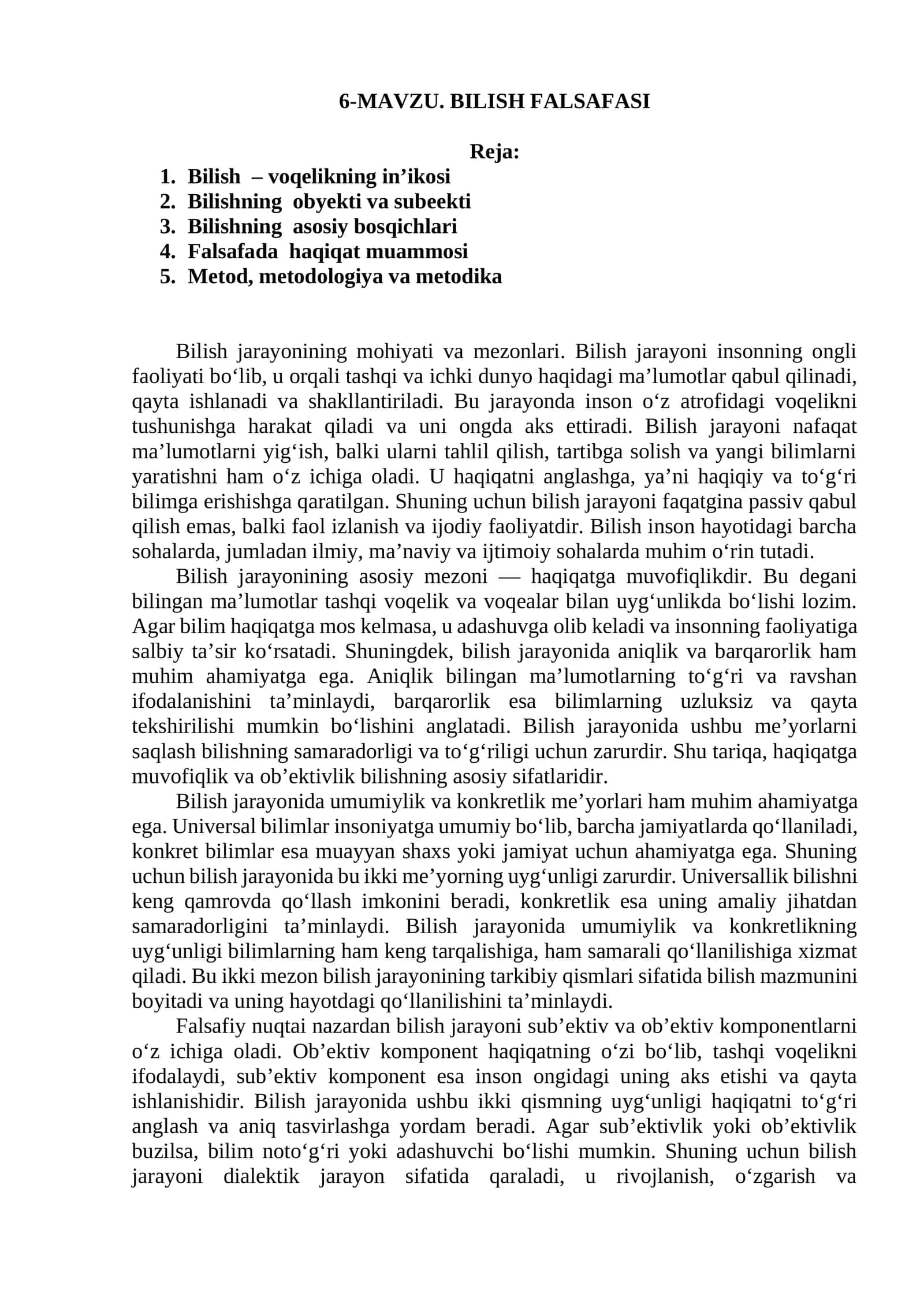 BILISH FALSAFASI 1