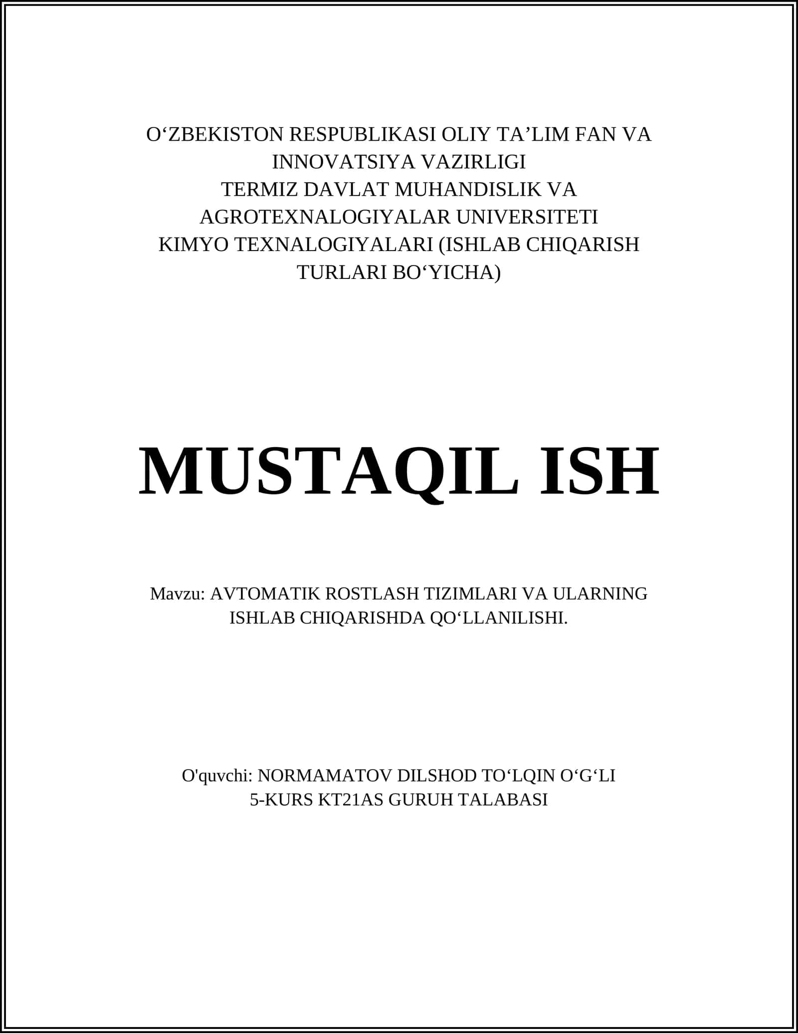 Avtomatik Rostlash Tizimlari 1
