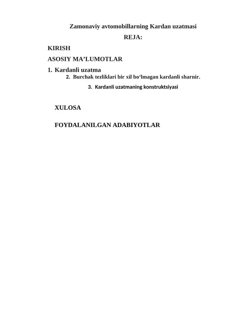 Zamonaviy avtomobillarning Kardan uzatmasi 1