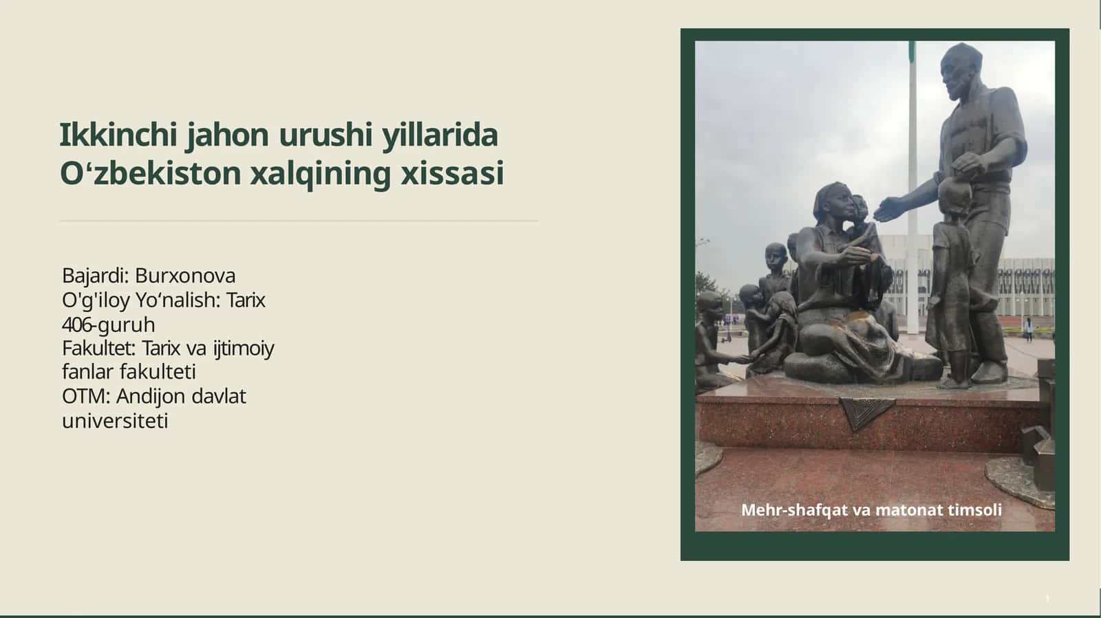 Ikkinchi jahon urush yillarida Oʻzbekiston xalqining hissasi 1