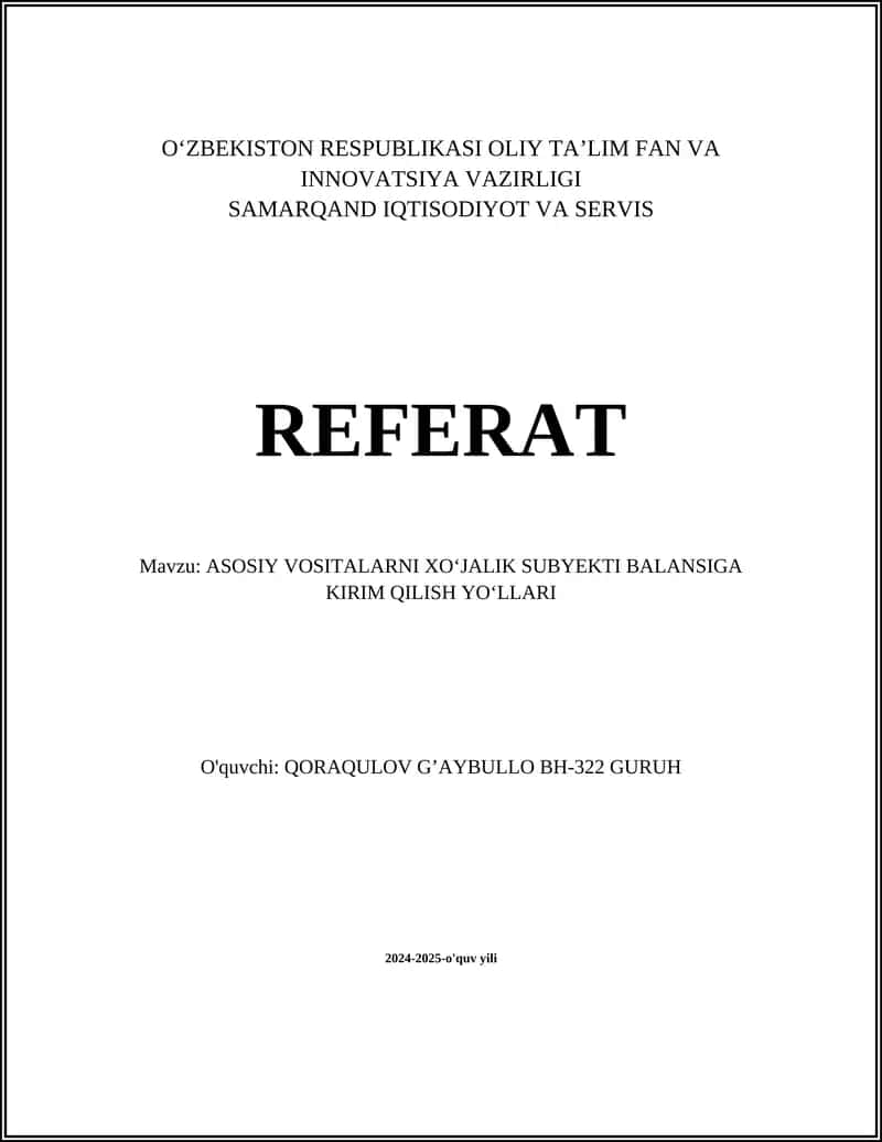 Asosiy Vositalarni Baholash Usullari 1