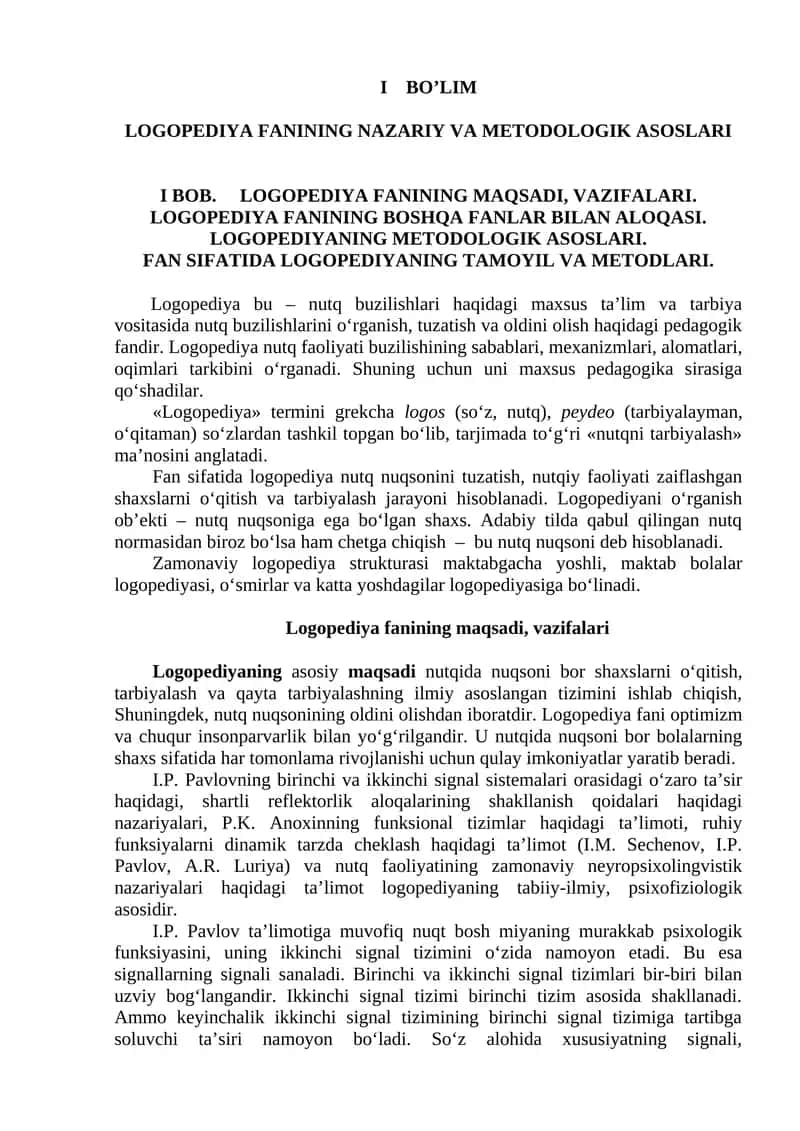 Logopediya fanining nazariy va metodologik asoslari 1