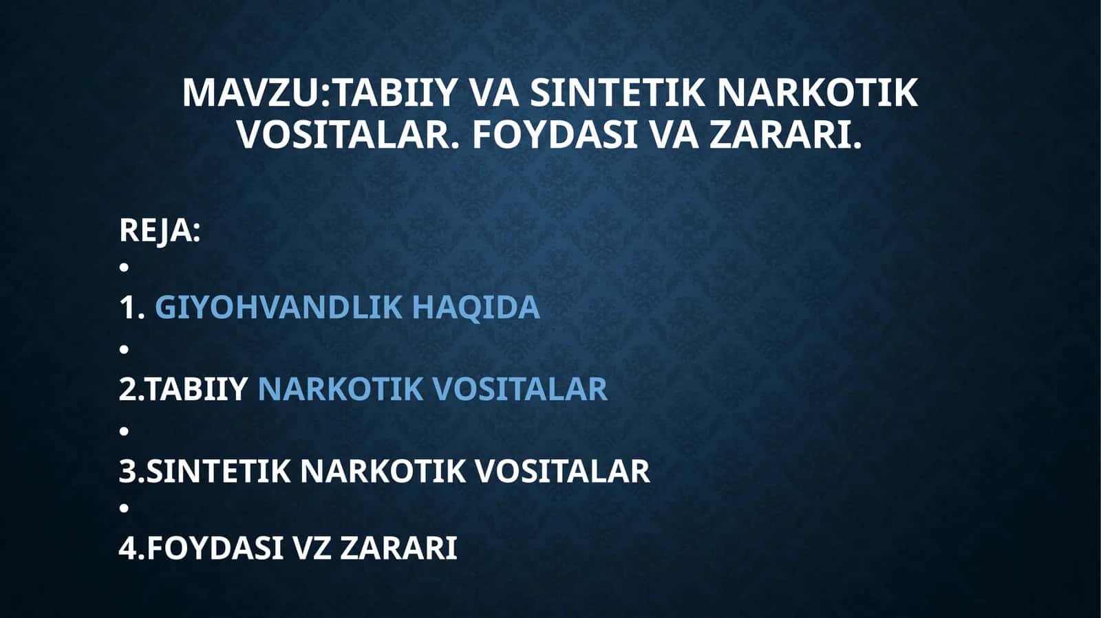 Tabiiy va sintetik narkotik vositalar 1