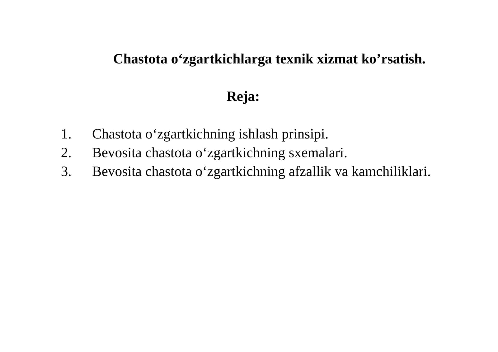 Chastota o‘zgartkichlarga texnik xizmat ko’rsatish 1