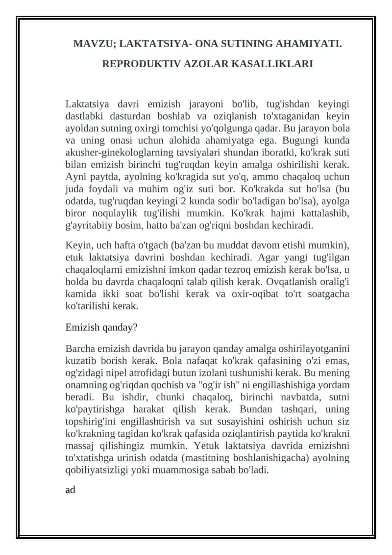 LAKTATSIYA- ONA SUTINING AHAMIYATI 1