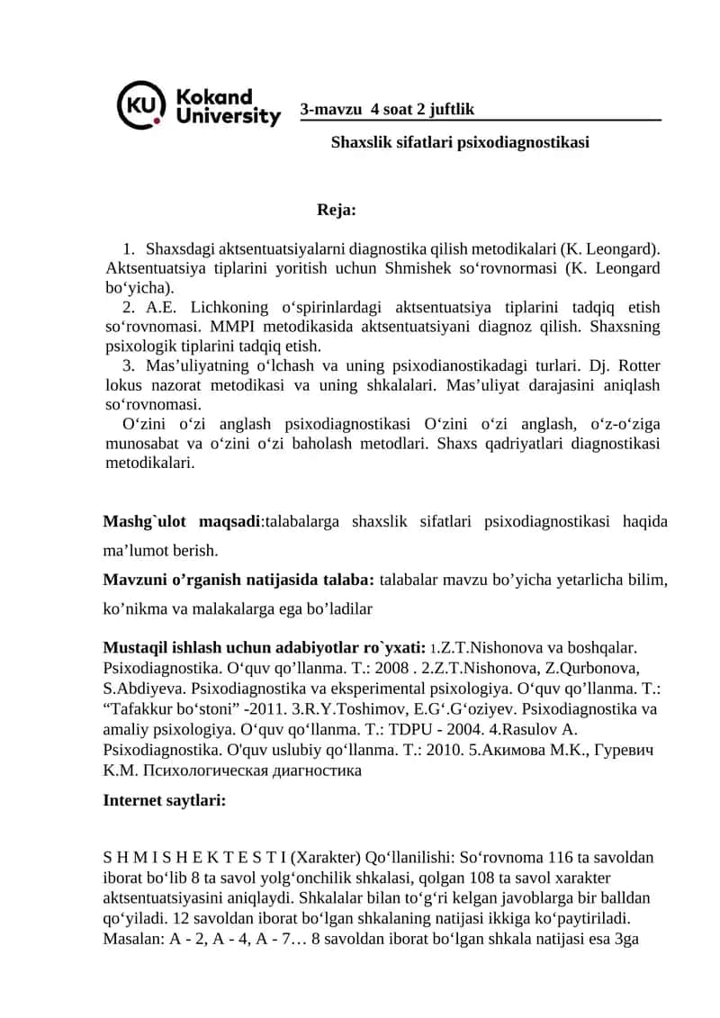 Shaxslik sifatlari psixodiagnostikasi 1