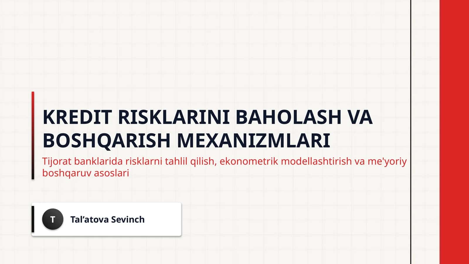 Kredit risklarini baholash va boshqarish mexanizmlari 1
