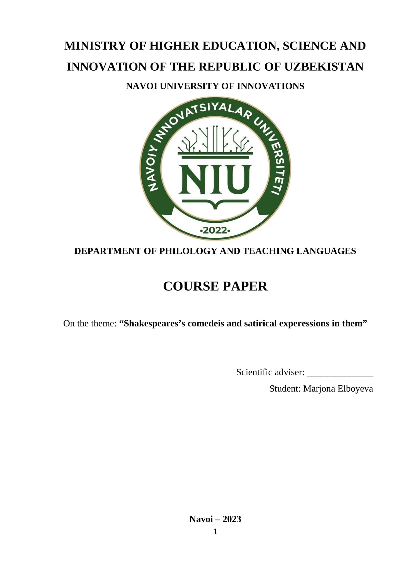 SHAKESPEARES’S COMEDEIS AND SATIRICAL EXPERESSIONS IN THEM 1