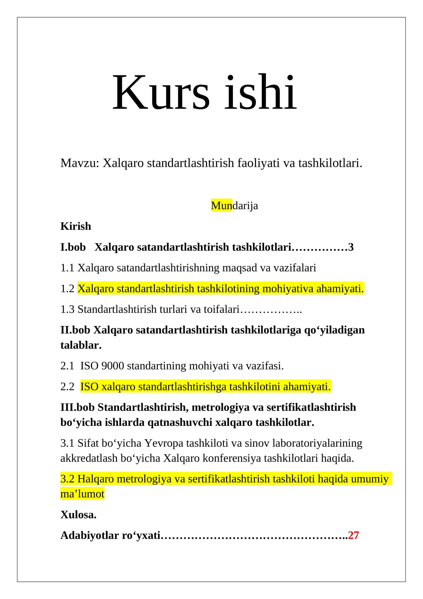 Xalqaro standartlashtirish faoliyati va tashkilotlari 1