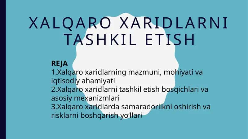 Xalqaroxaridlarni Tashkil Etish 1