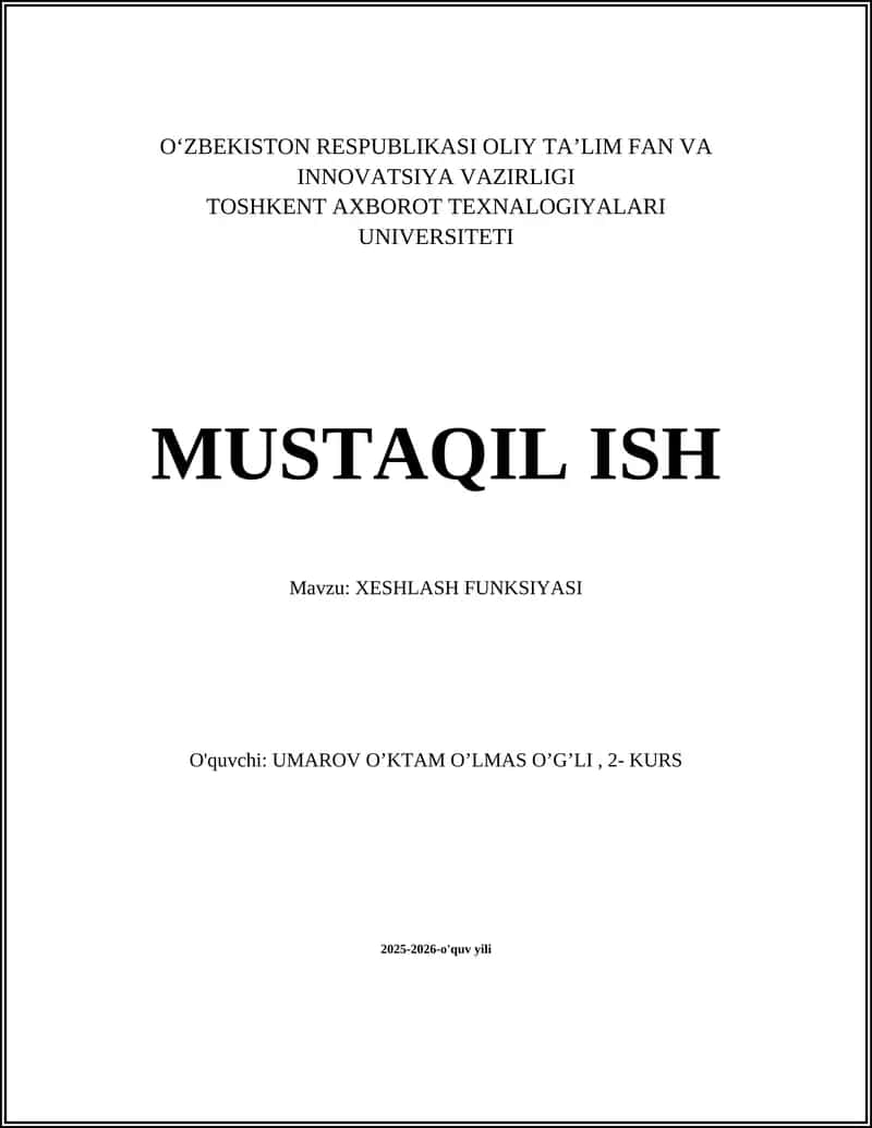 XESHLASH FUNKSIYASI 1