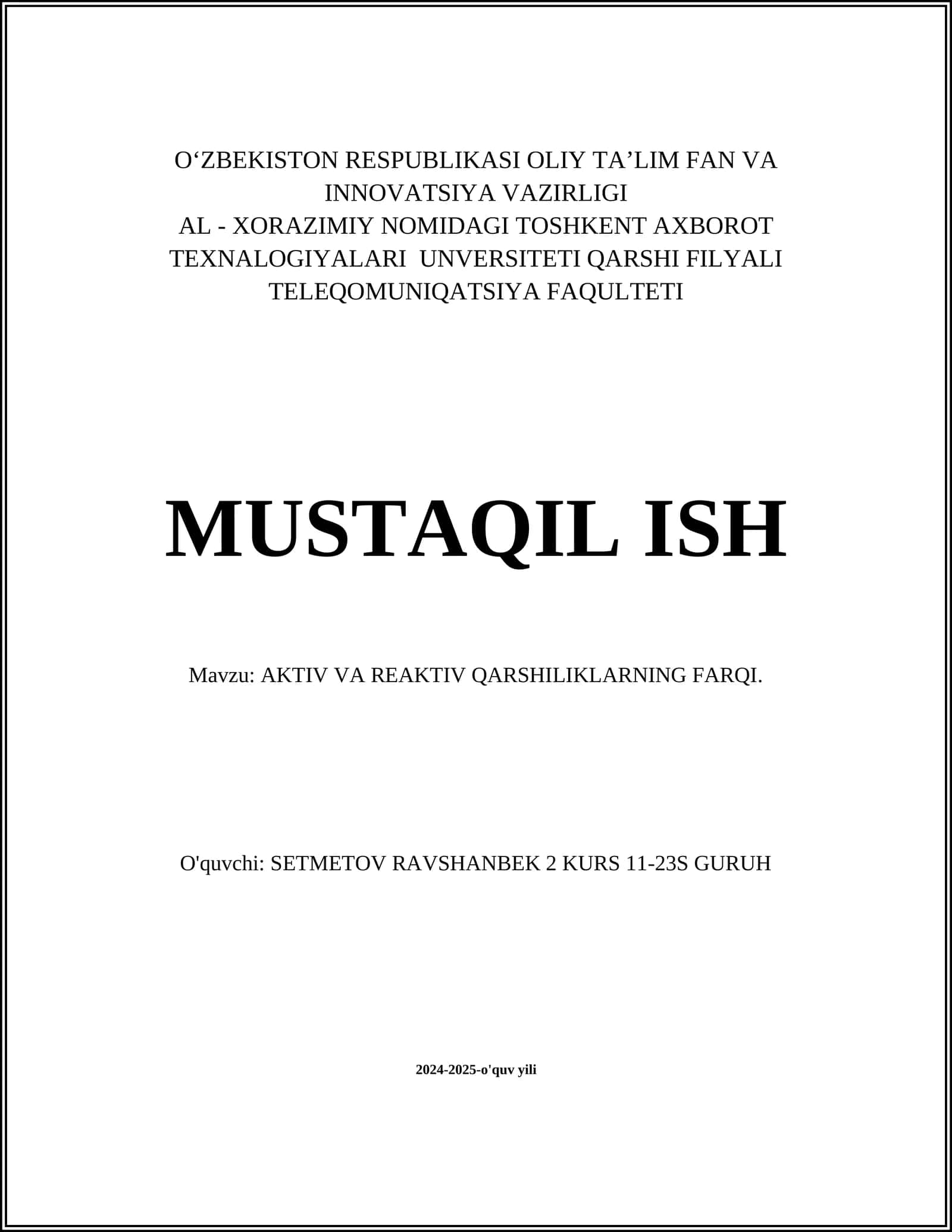 Aktiv va reaktiv qarshilikning farqi 1