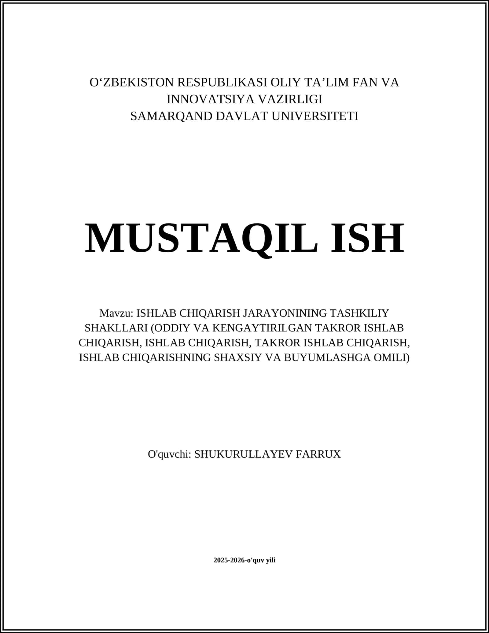 ISHLAB CHIQARISH JARAYONINING TASHKILIY SHAKLLARI 1