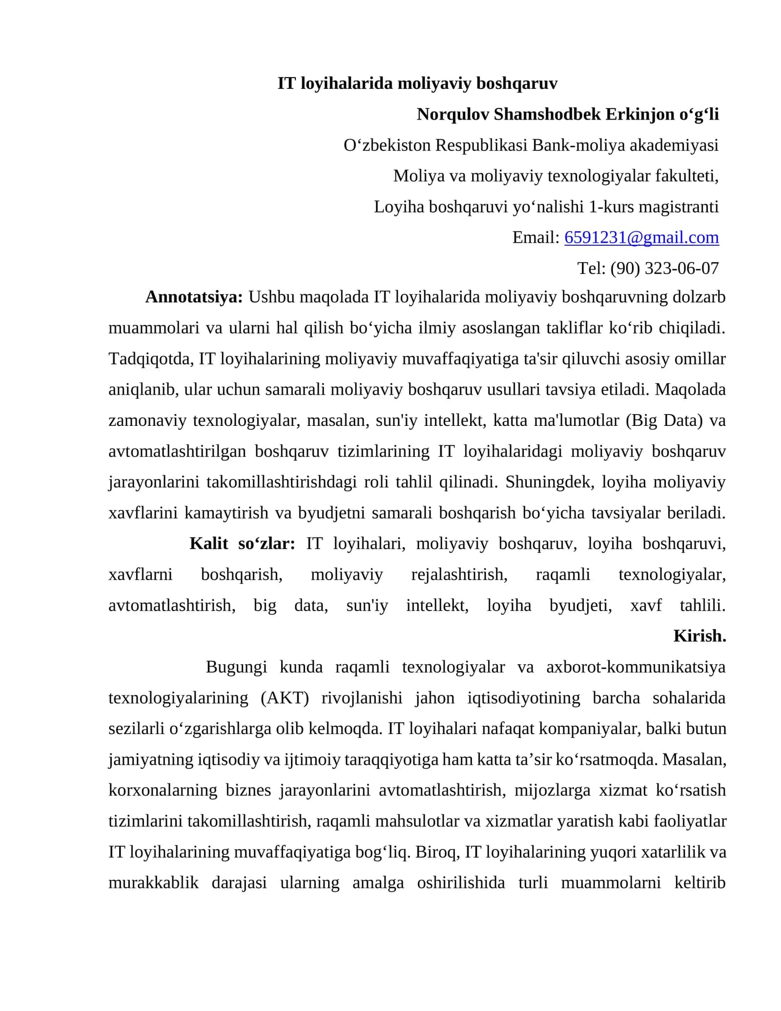 IT LOYIHALARIDA MOLIYAVIY BOSHQARUV 1