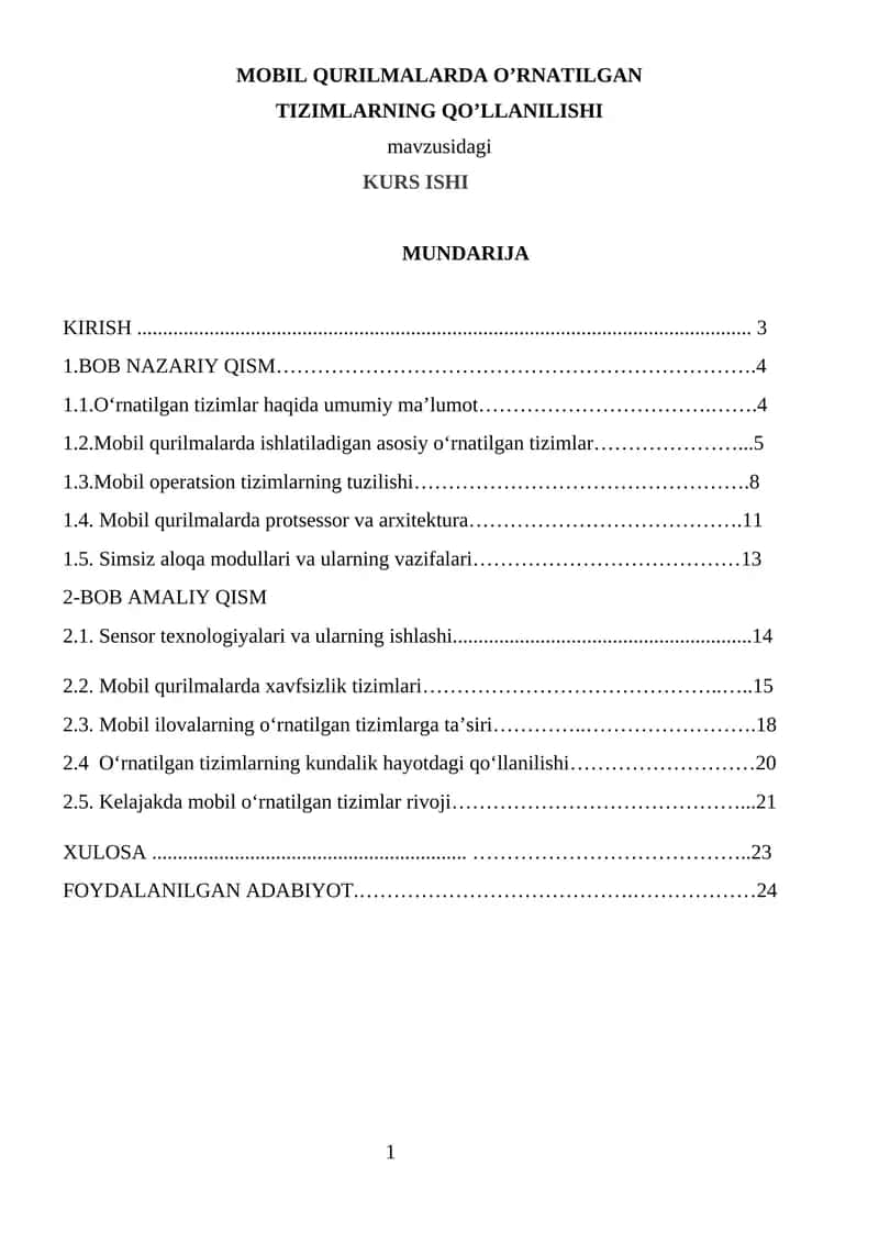 MOBIL QURILMALARDA O’RNATILGAN TIZIMLARNING QO’LLANILISHI 1
