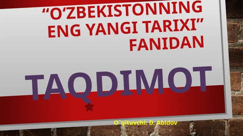 O‘zbekistonning eng yangi tarixi 1
