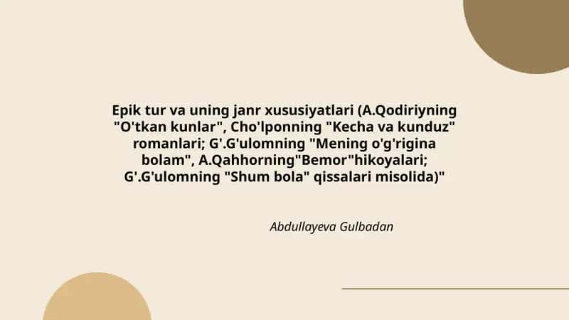 Epik tur va uning janr xususiyatlari 1