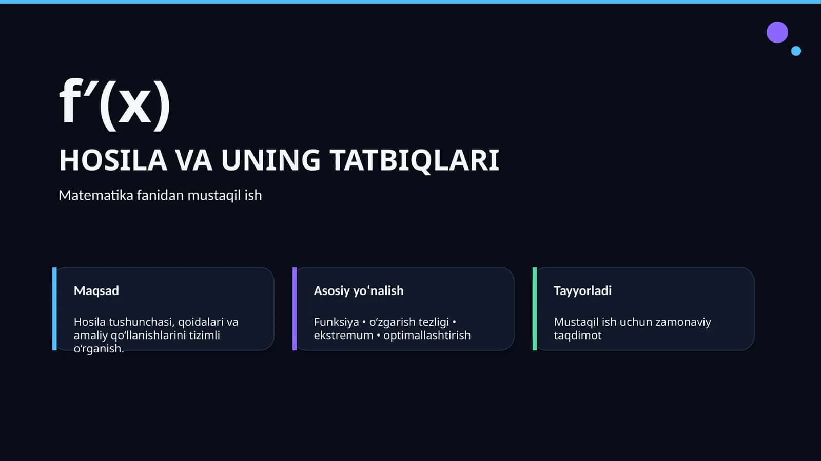 HOSILA VA UNING TATBIQLARI 1