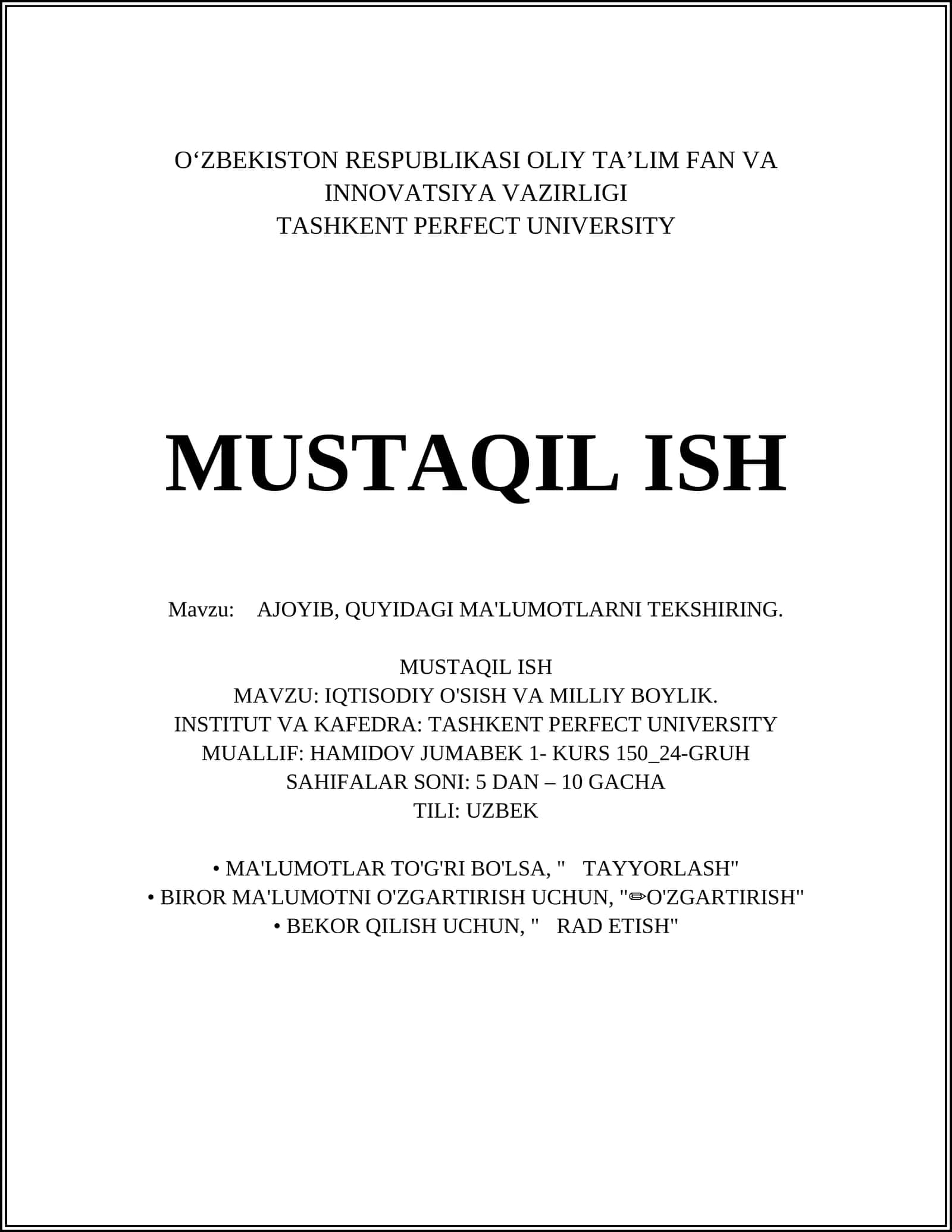 Ajoyib, Quyidagi Ma'lumotlarni Tekshiring 1