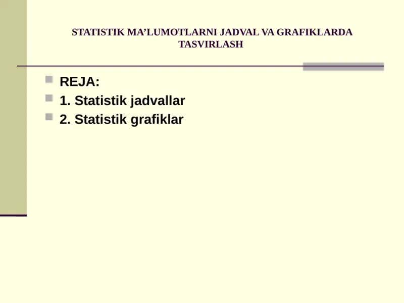 STATISTIK MA’LUMOTLARNI JADVAL VA GRAFIKLARDA TASVIRLASH 1