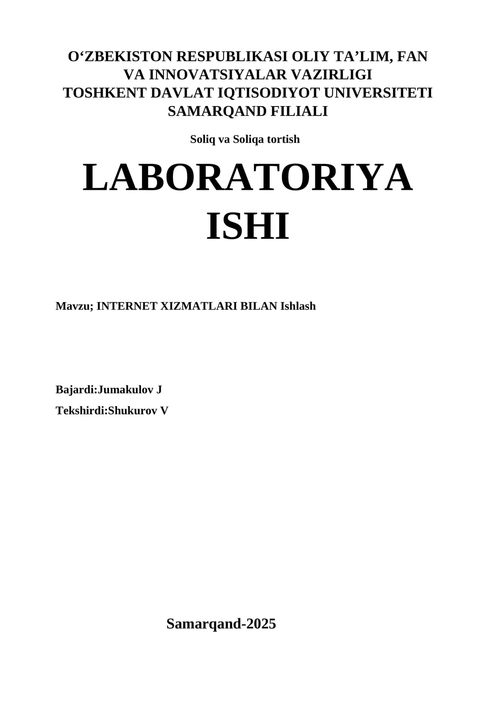 INTERNET XIZMATLARI BILAN Ishlash 1