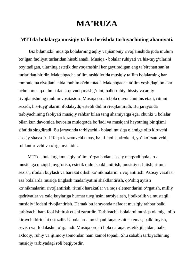 MTTda bolalarga musiqiy ta’lim berishda tarbiyachining ahamiyati 1