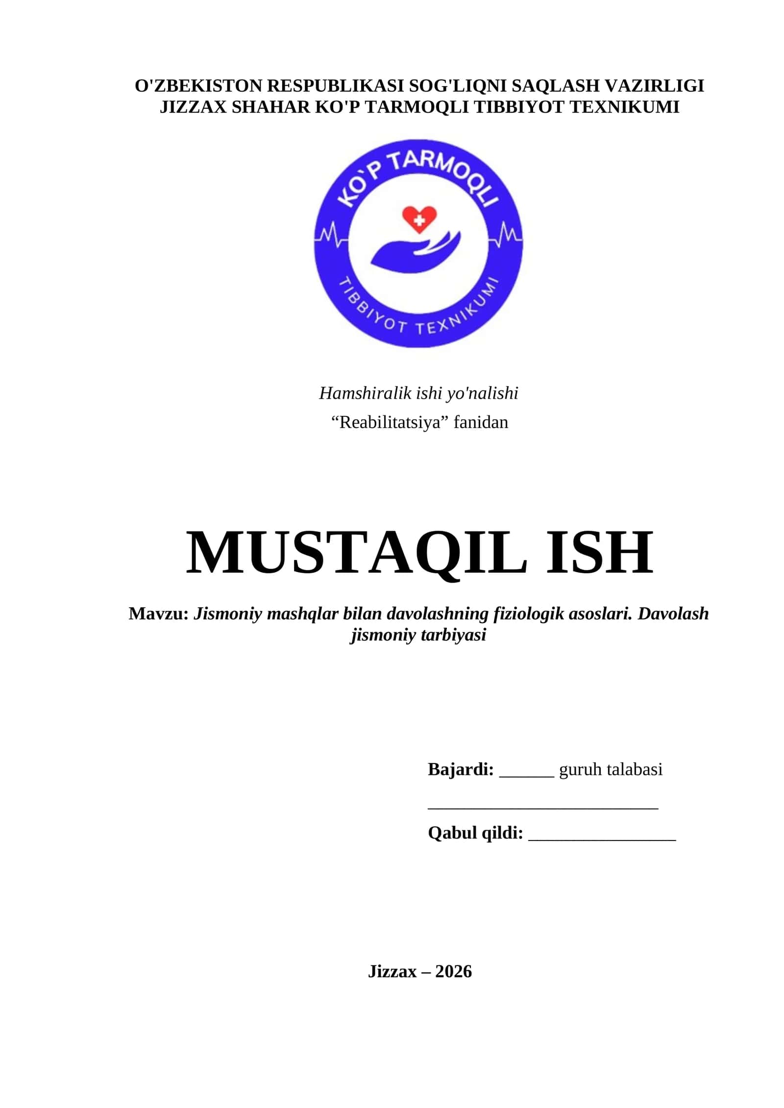 Jismoniy mashqlar bilan davolashning fiziologik asoslari 1