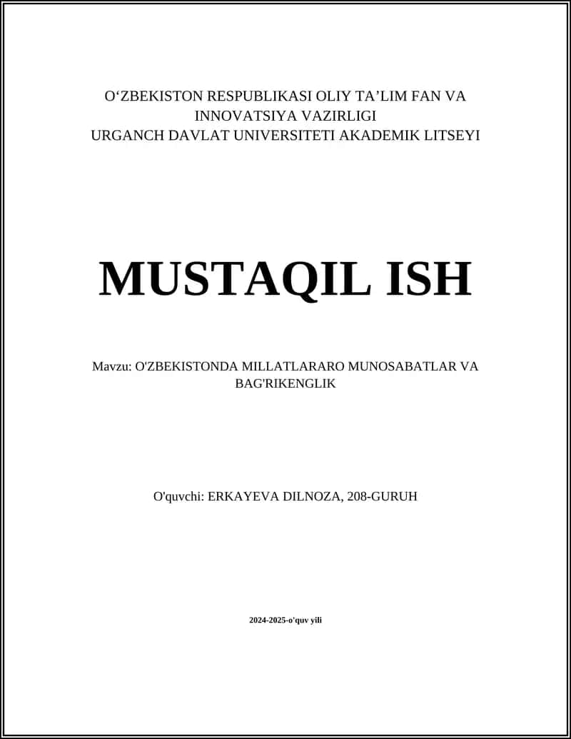 O'ZBEKISTONDA MILLATLARARO MUNOSABATLAR VA BAG'RIKENGLIK 1